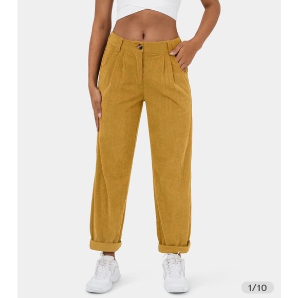 Halara Mid Rise Button Zipper Side Pocket Corduroy Casual Pants - Picture 1 of 13
